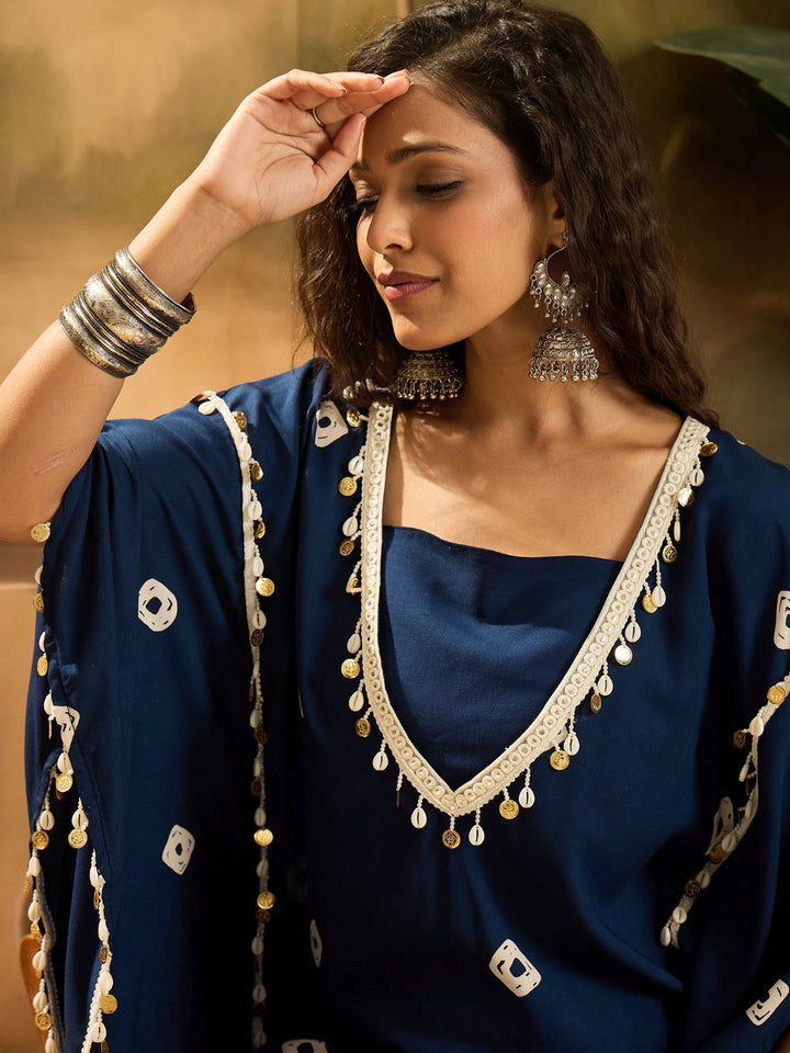 Bandhej Printed Rayon Kaftan Tube Top Sharara Set