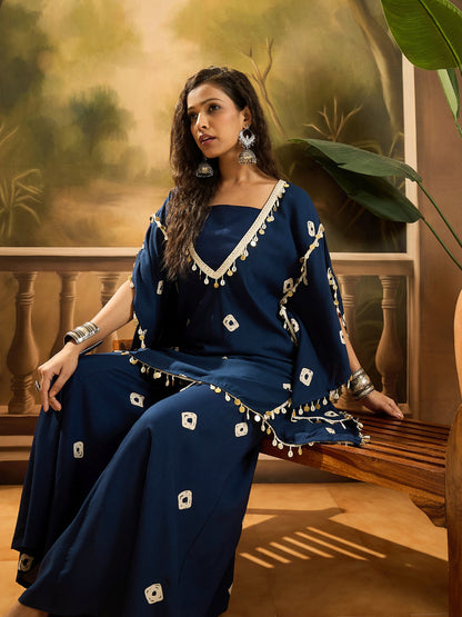 Bandhej Printed Rayon Kaftan Tube Top Sharara Set