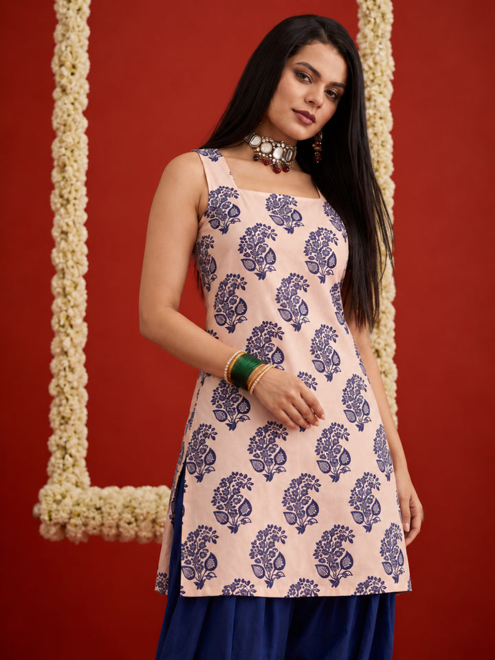 Printed Rayon Short Kurti With Farshi Salwar Set