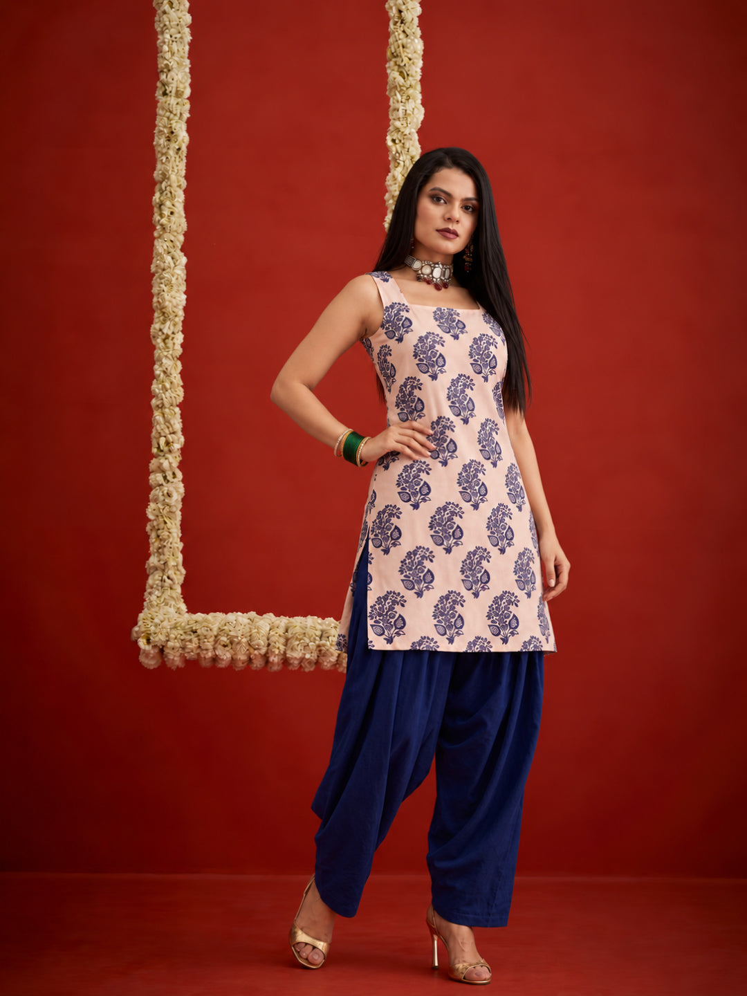Printed Rayon Short Kurti With Farshi Salwar Set