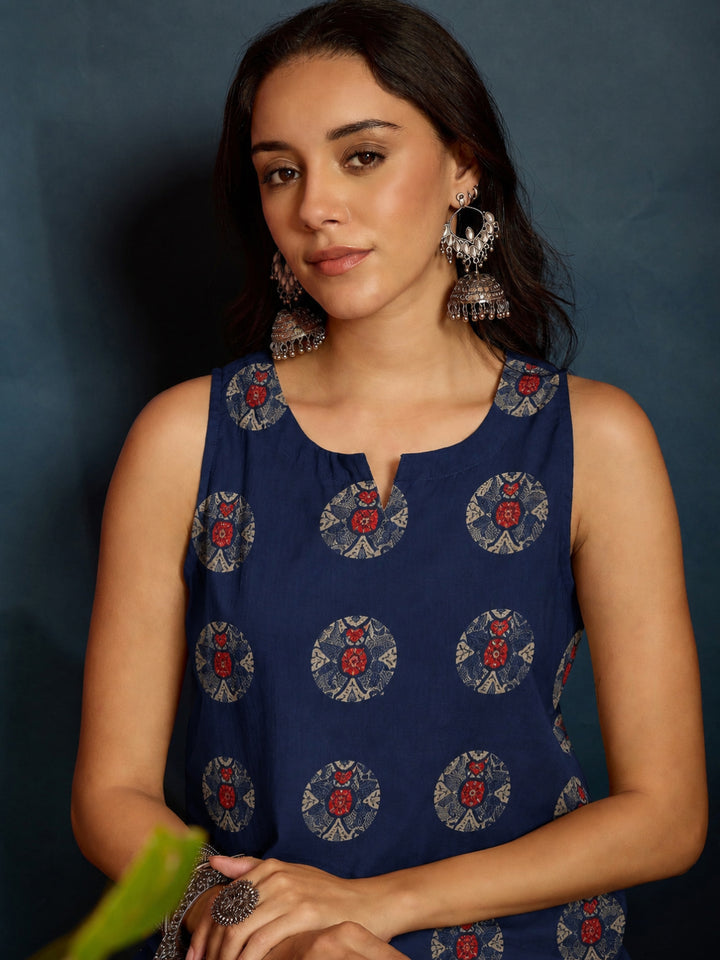 Ethnic Printed Pure Cotton Straight Kurti With Farshi Salwar