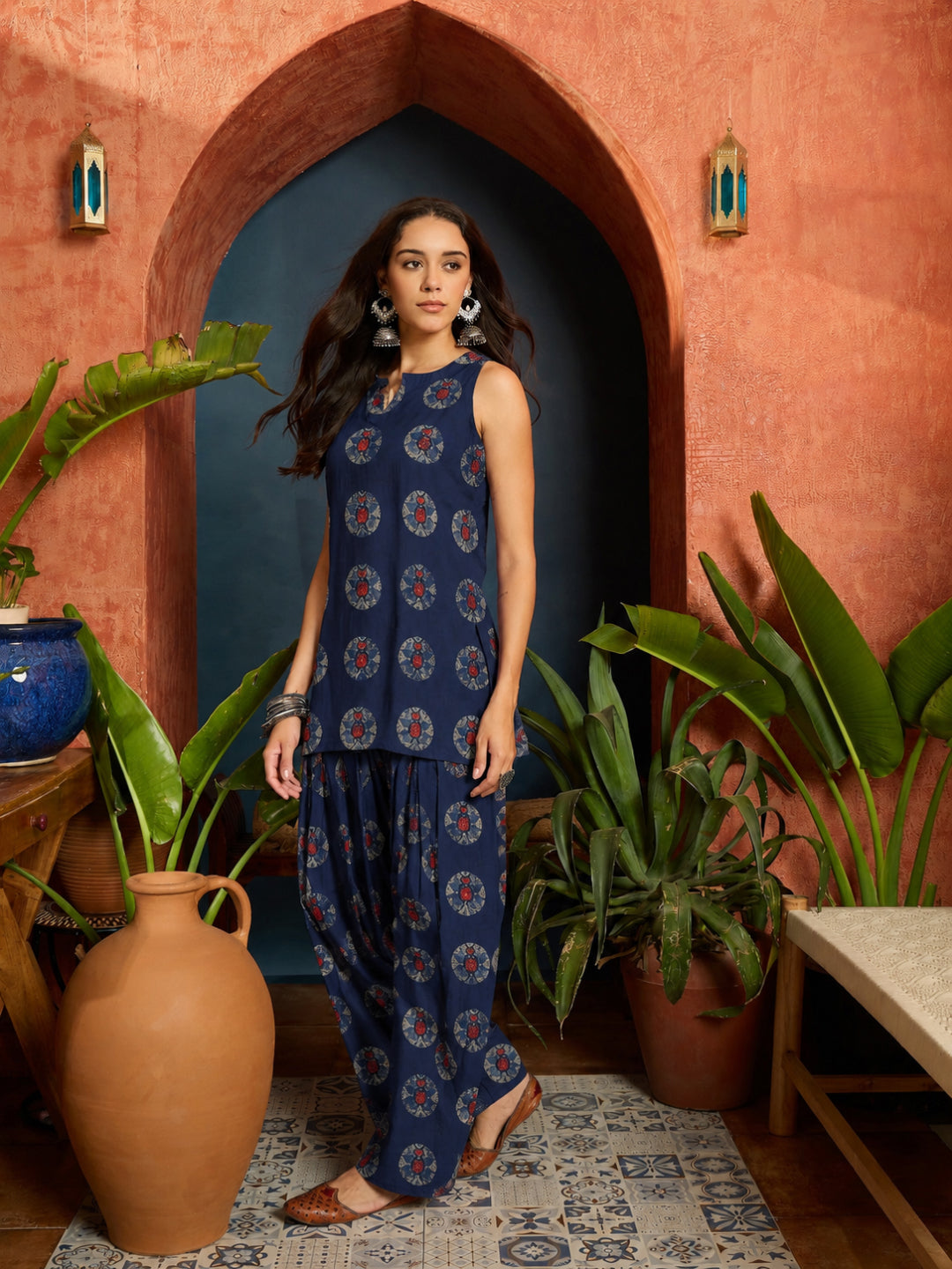 Ethnic Printed Pure Cotton Straight Kurti With Farshi Salwar