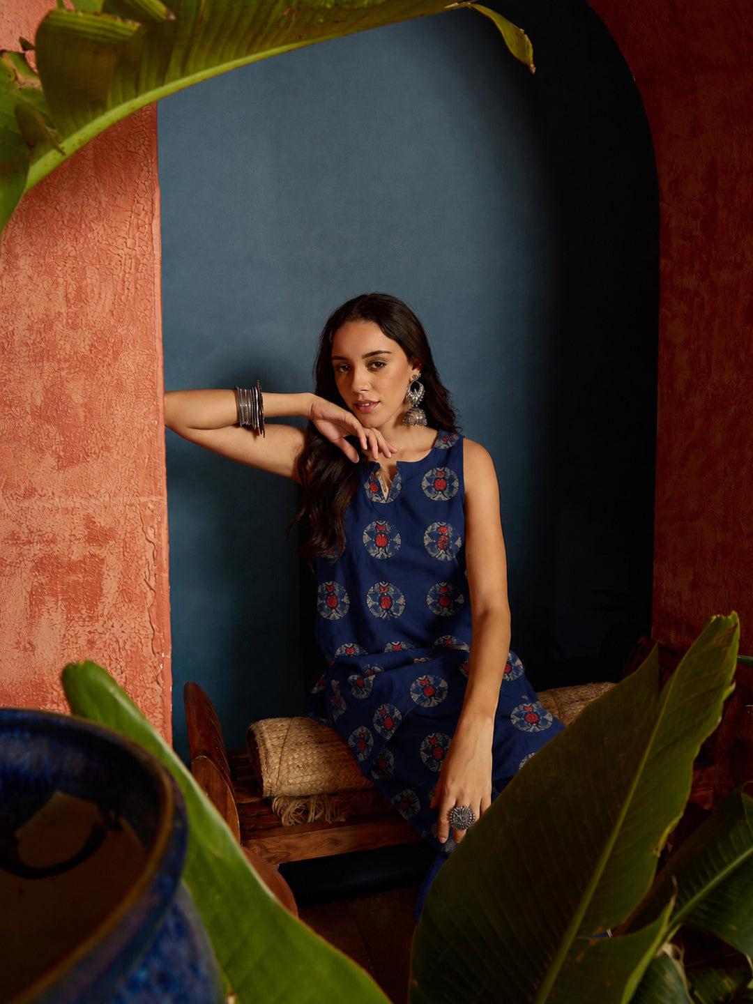 Ethnic Printed Pure Cotton Straight Kurti With Farshi Salwar