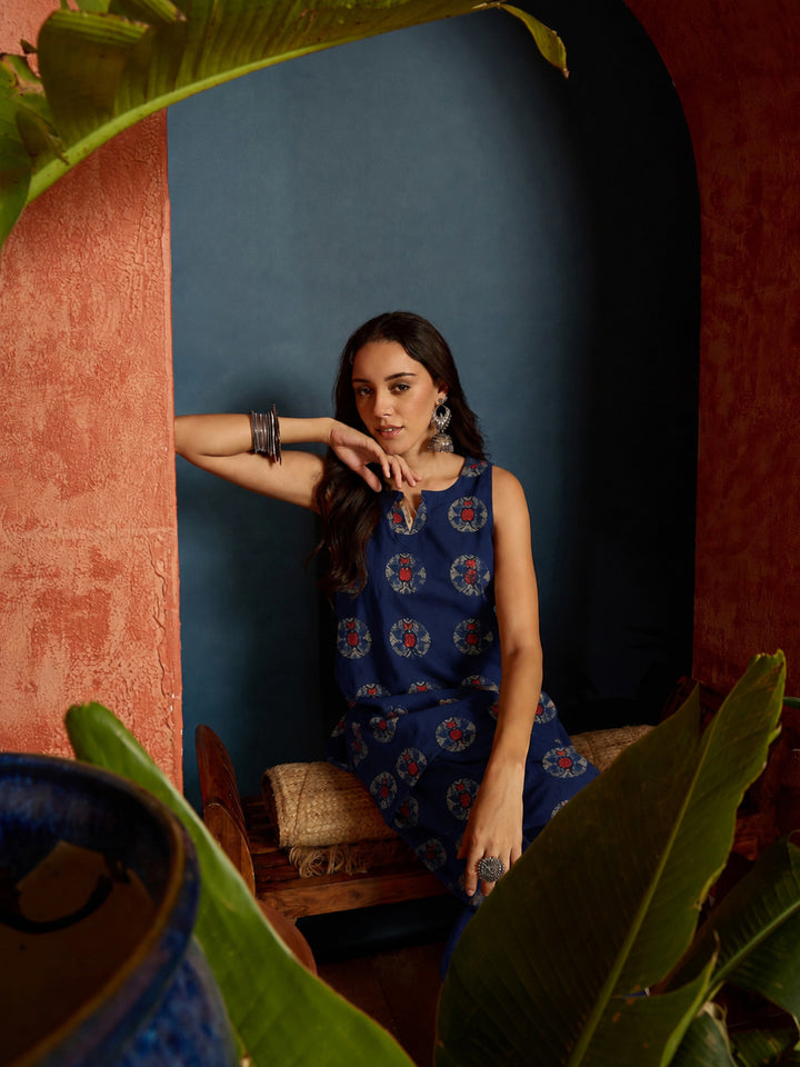 Ethnic Printed Pure Cotton Straight Kurti With Farshi Salwar