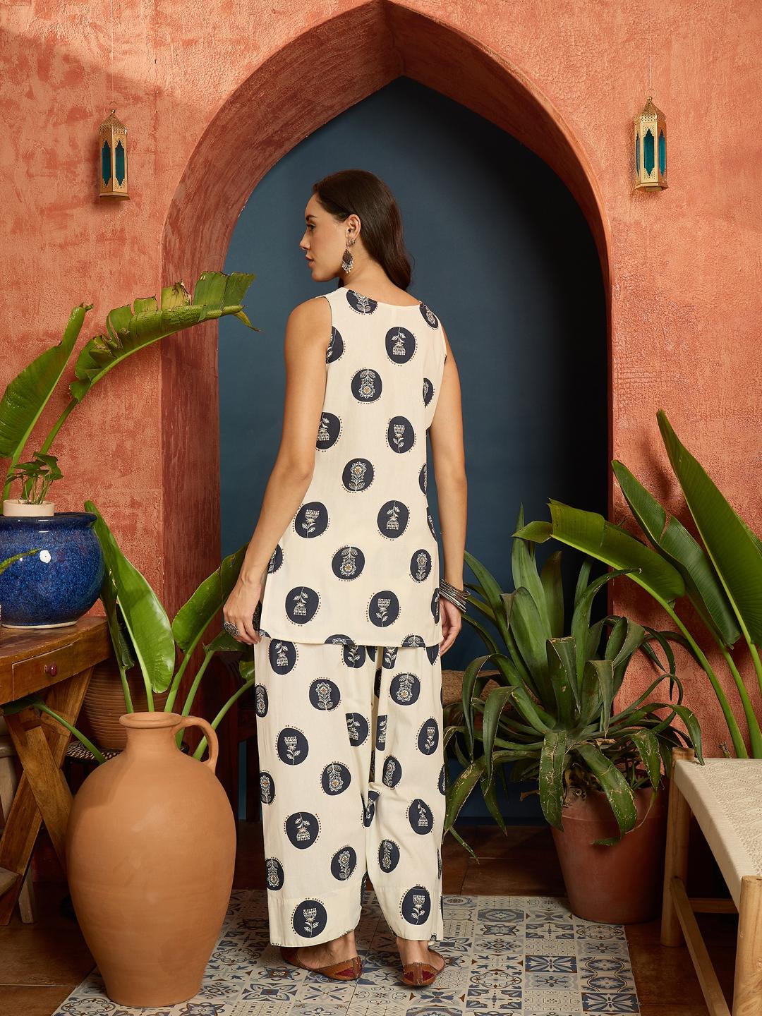 Block Printed Cotton Flex Straight Kurti With Farshi Salwar