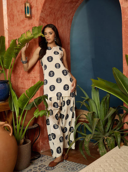 Block Printed Cotton Flex Straight Kurti With Farshi Salwar
