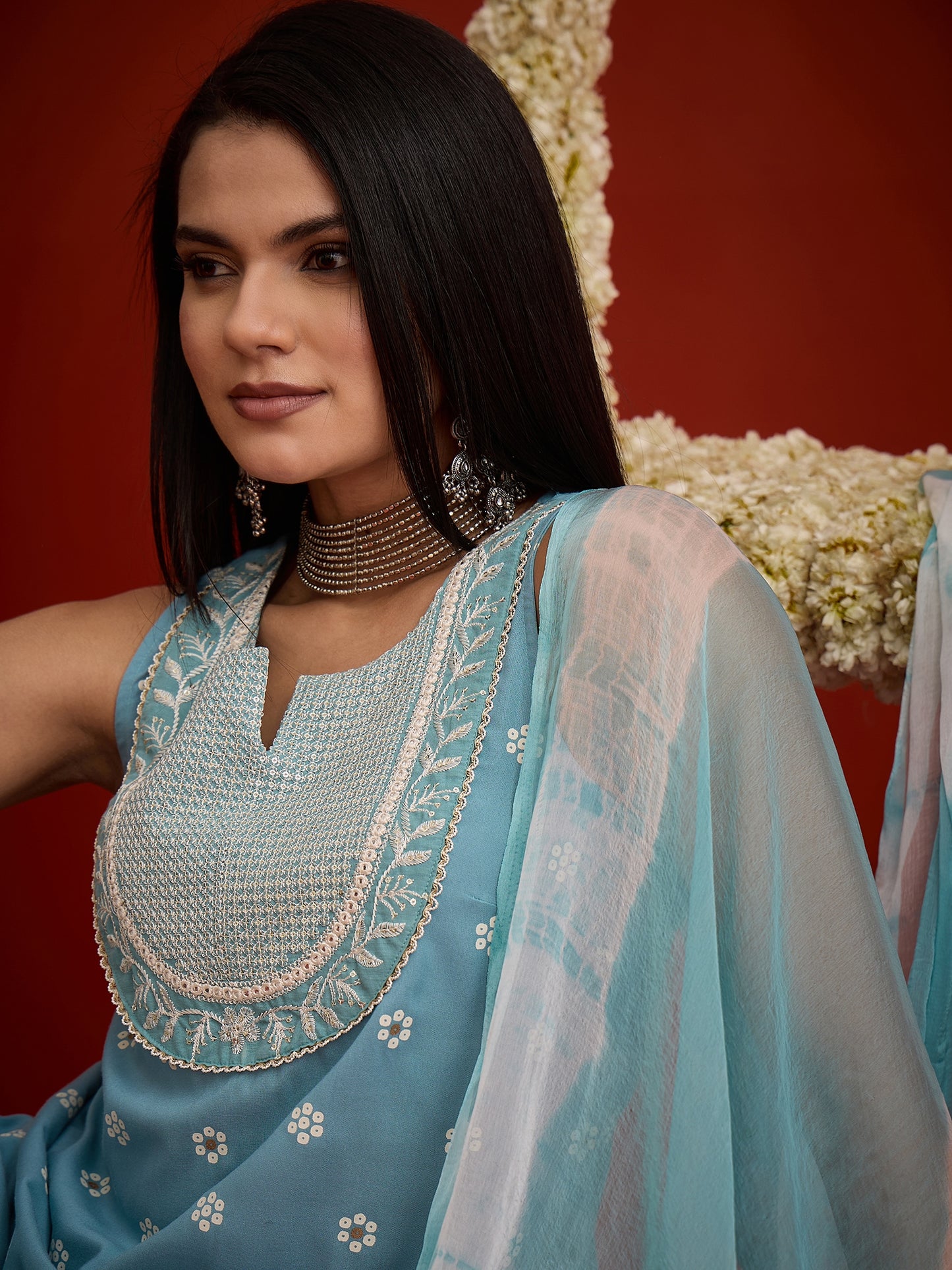 Ethnic Motifs Printed & Embroidered Rayon Straight Short Kurti Kurti Farshi Salwar Dupatta Set