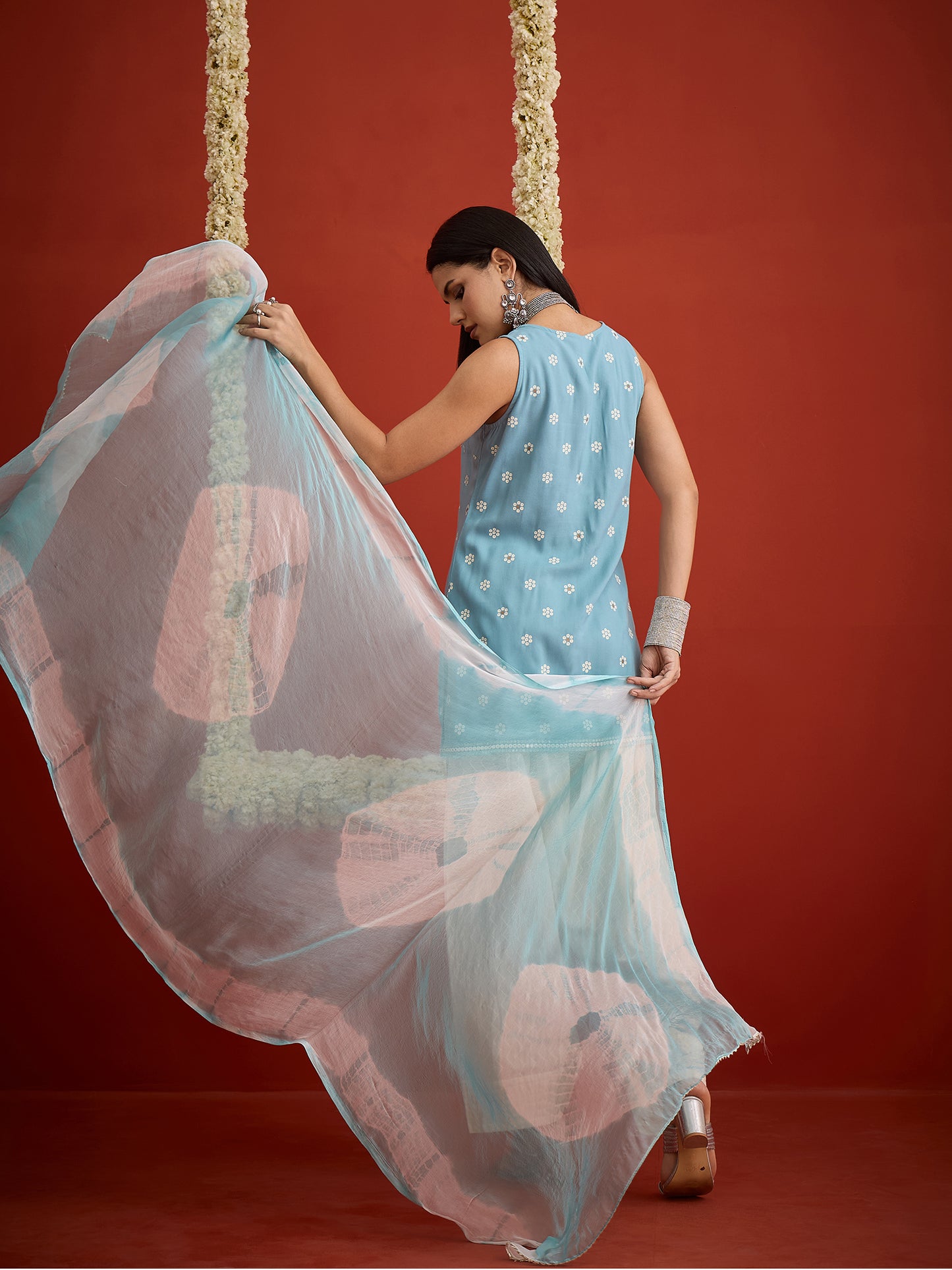Ethnic Motifs Printed & Embroidered Rayon Straight Short Kurti Kurti Farshi Salwar Dupatta Set