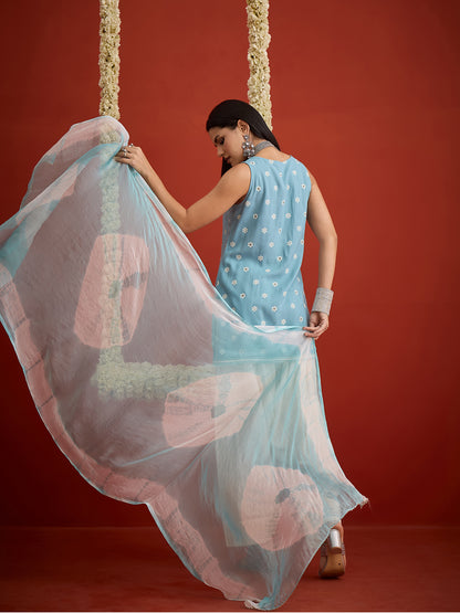 Ethnic Motifs Printed & Embroidered Rayon Straight Short Kurti Kurti Farshi Salwar Dupatta Set