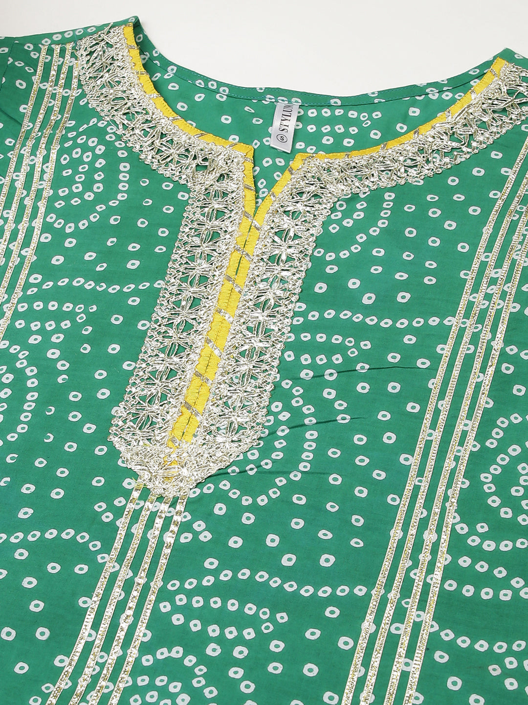 Women Bandhani Print Cotton Straight Kurta Sharara Dupatta Set (Pre-Order)