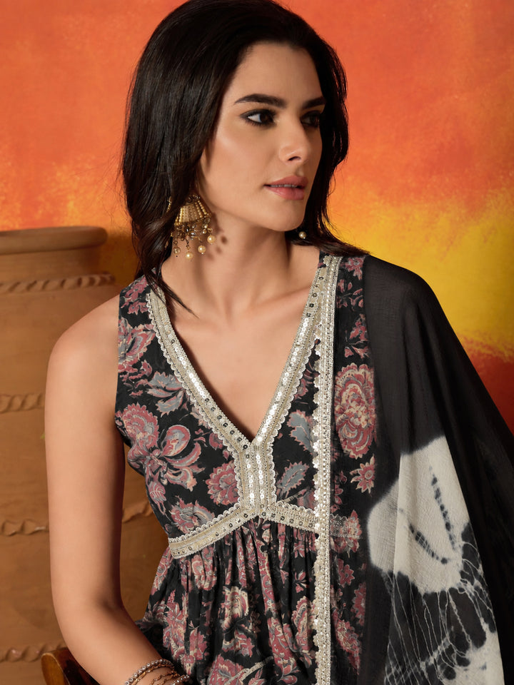 Floral Printed Pure Cotton A-Line Short Kurti Sharara Dupatta Set