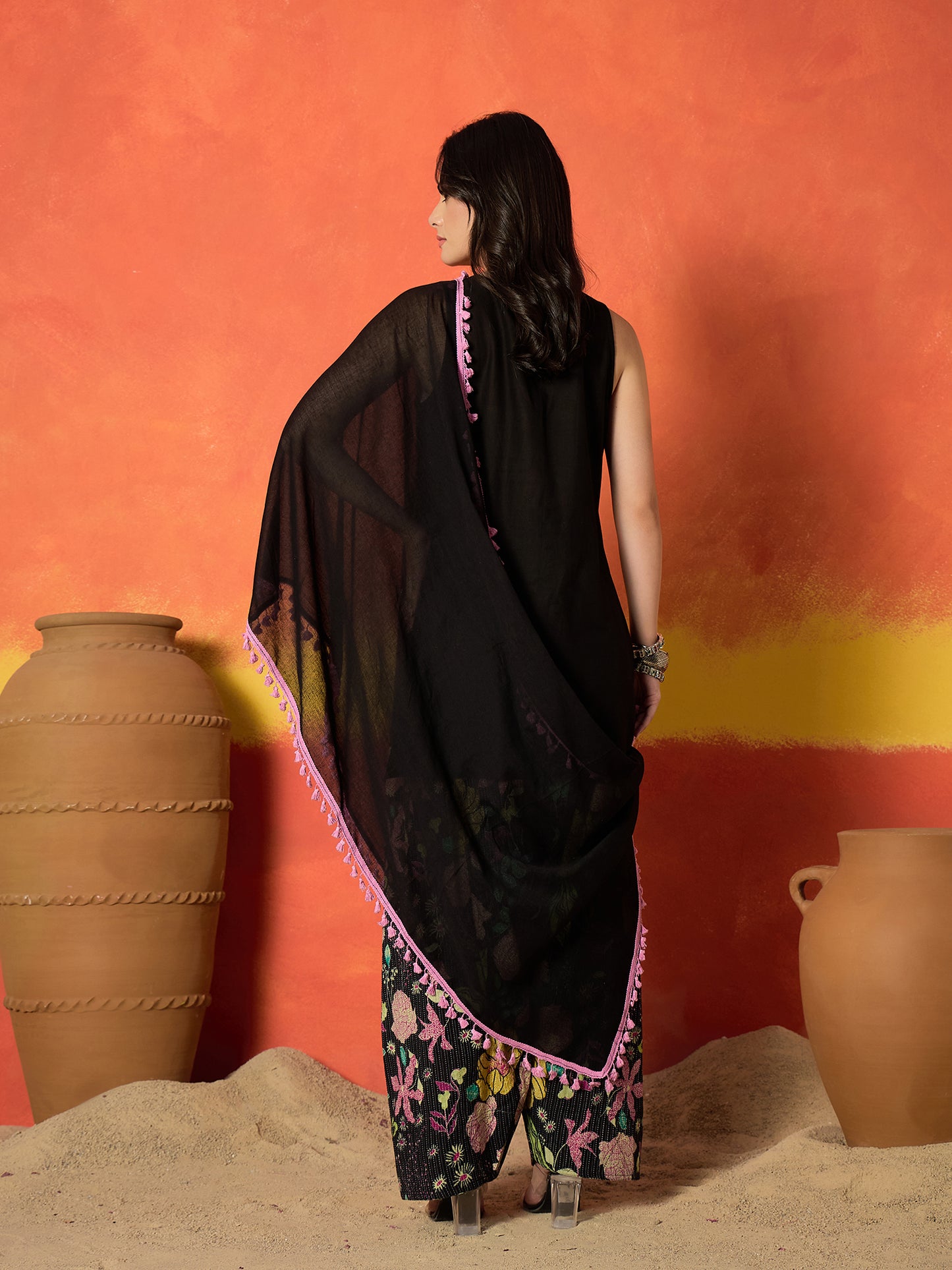 Solid & Embroidered Pure Cotton Straight Kurti Farshi Salwar With With Dupatta