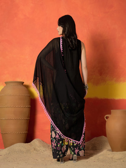 Solid & Embroidered Pure Cotton Straight Kurti Farshi Salwar With With Dupatta