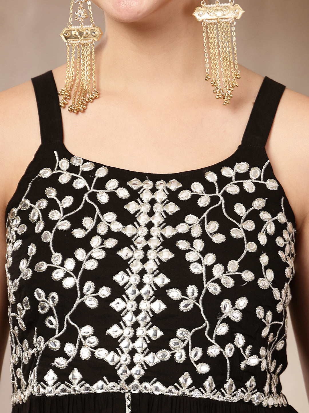 Black Solid & Embroidered Rayon Short Kurti Sharara Dupatta Set