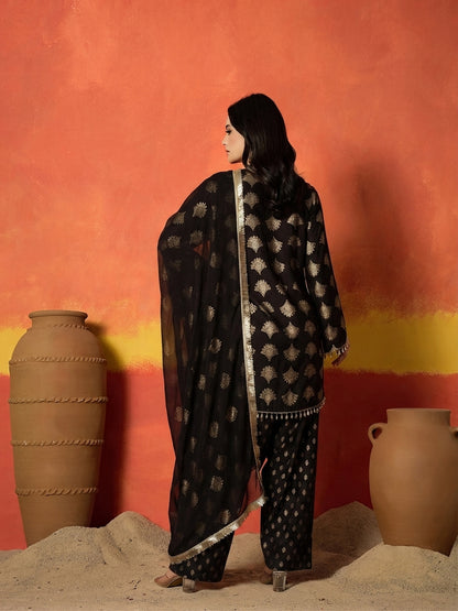 Printed Rayon A-Line Kurti Farshi Salwar With Dupatta