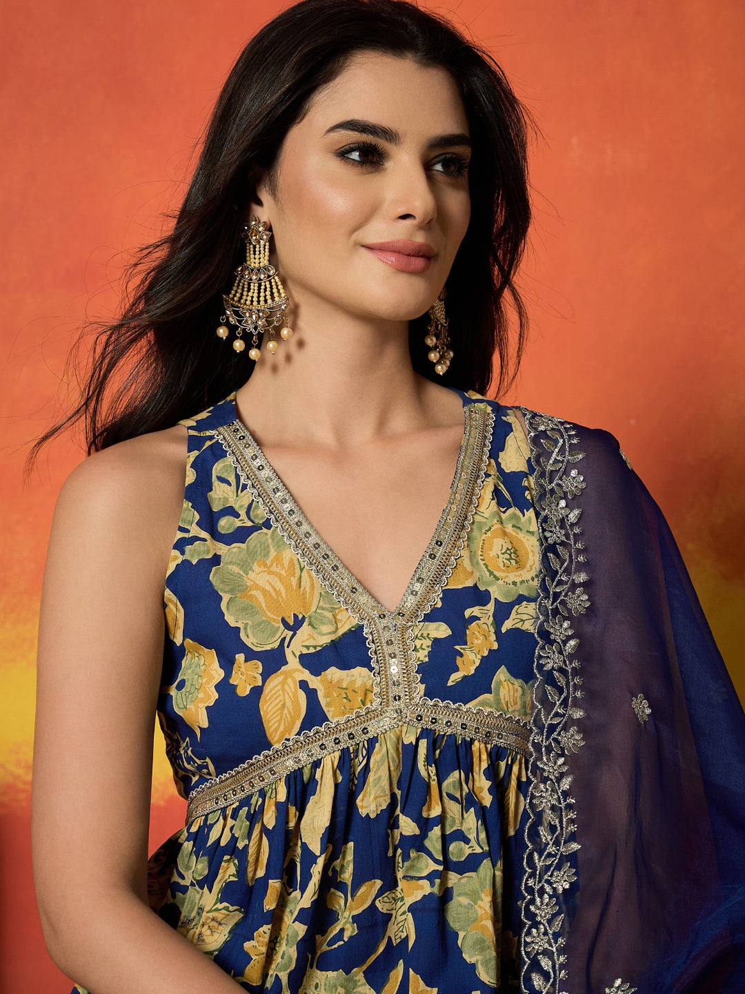 Floral Printed Pure Cotton A-Line Short Kurti Sharara Dupatta Set