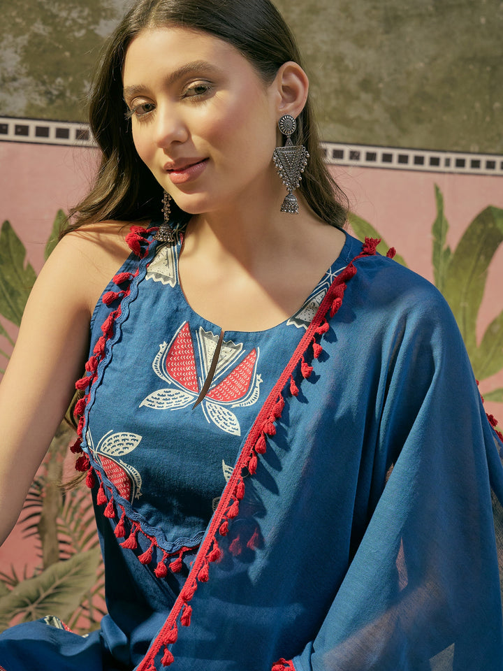 Solid Cotton Straight Kurti Salwar Dupatta Set