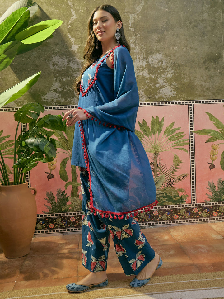Solid Cotton Straight Kurti Salwar Dupatta Set