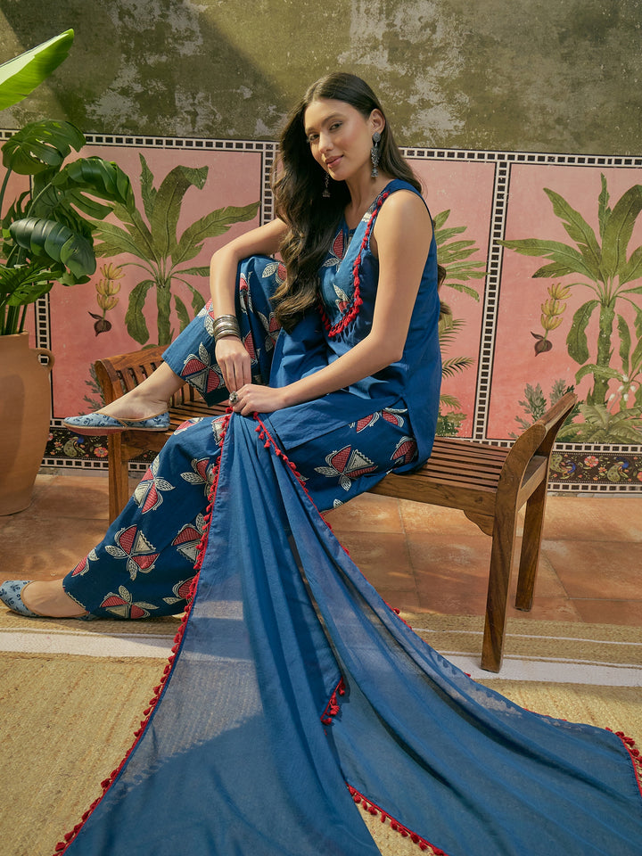 Solid Cotton Straight Kurti Salwar Dupatta Set