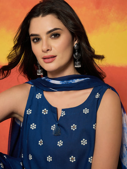 Floral Printed Rayon Straight Kurti Farshi Salwar Dupatta Set