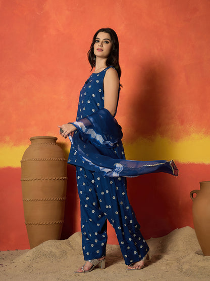 Floral Printed Rayon Straight Kurti Farshi Salwar Dupatta Set