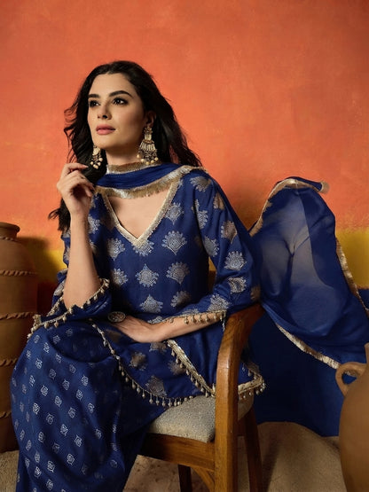 Printed Rayon A-Line Kurti Farshi Salwar With Dupatta