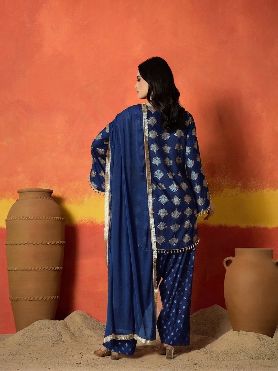 Printed Rayon A-Line Kurti Farshi Salwar With Dupatta