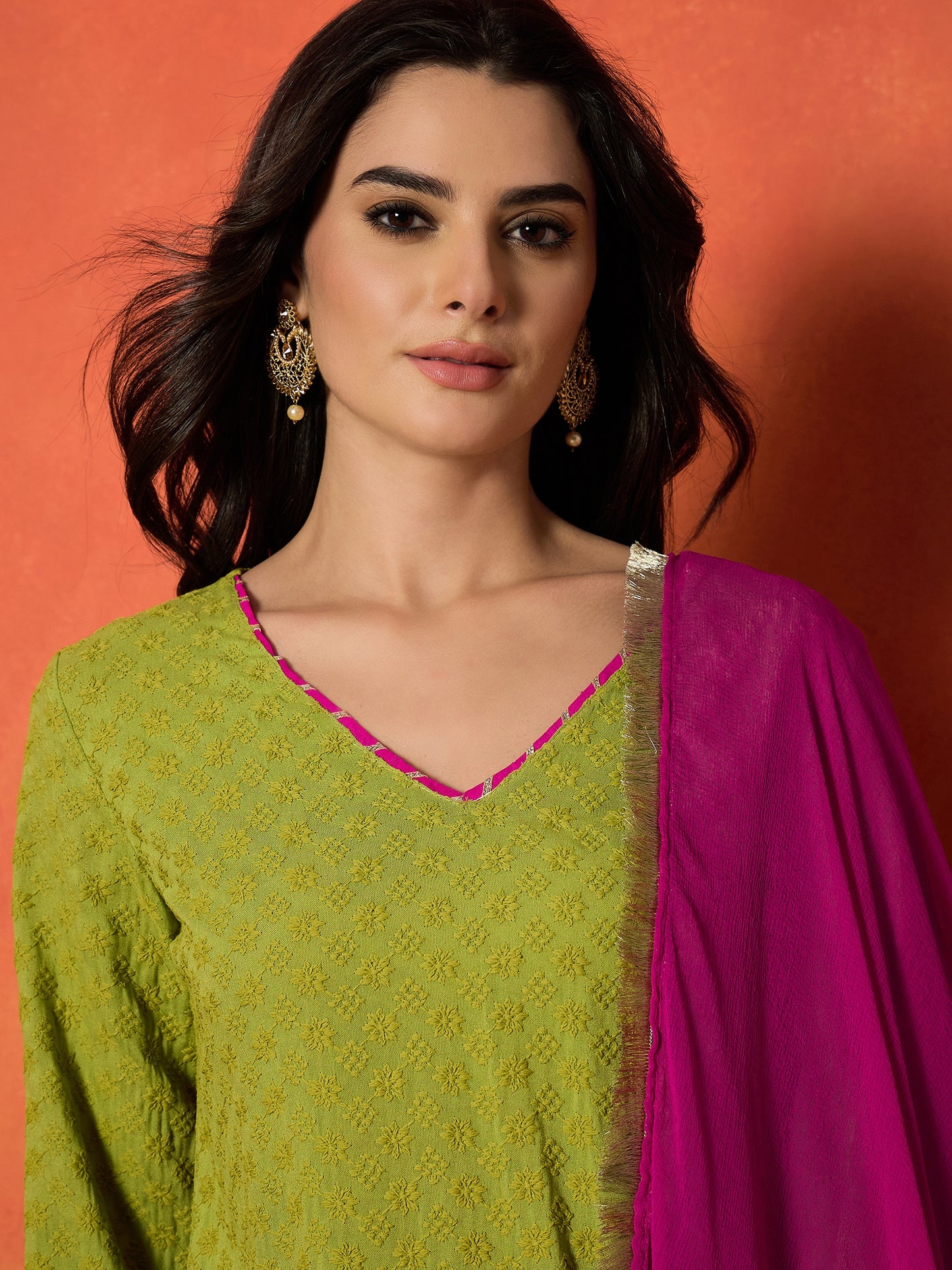 Chikankari Rayon A-Line Kurti Farshi Salwar With Dupatta Set