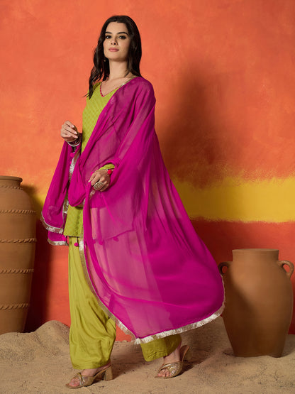 Chikankari Rayon A-Line Kurti Farshi Salwar With Dupatta Set