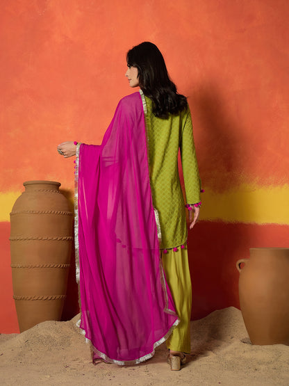 Chikankari Rayon A-Line Kurti Farshi Salwar With Dupatta Set