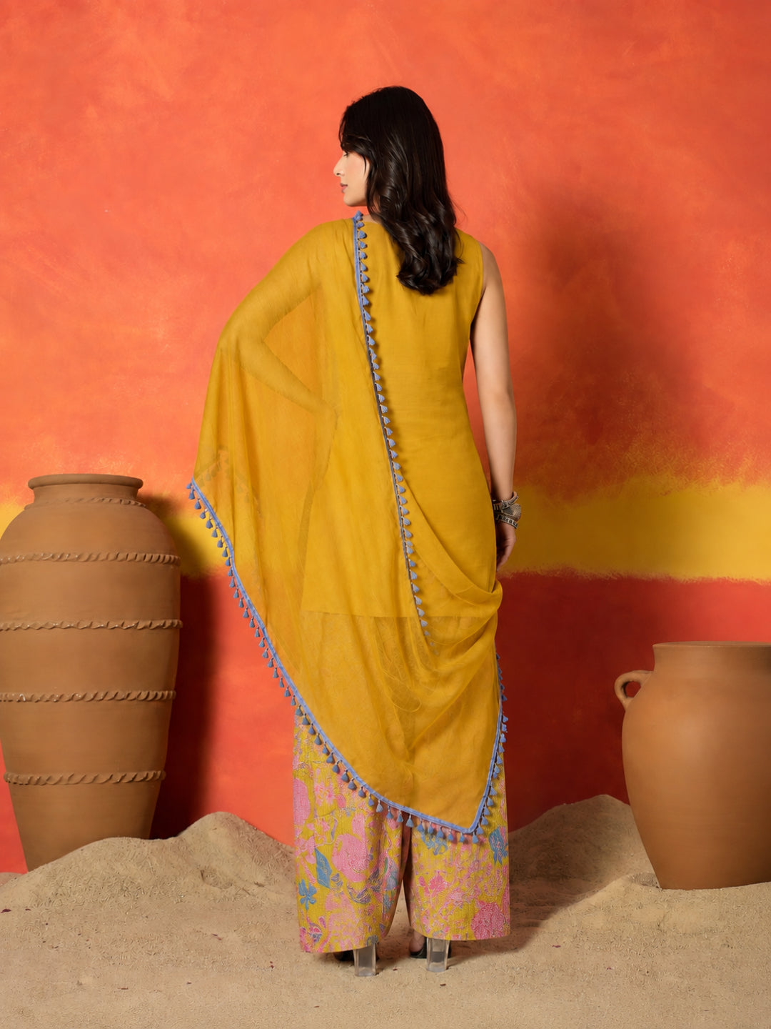 Solid &amp; Embroidered Pure Cotton Straight Kurti Farshi Salwar With Dupatta