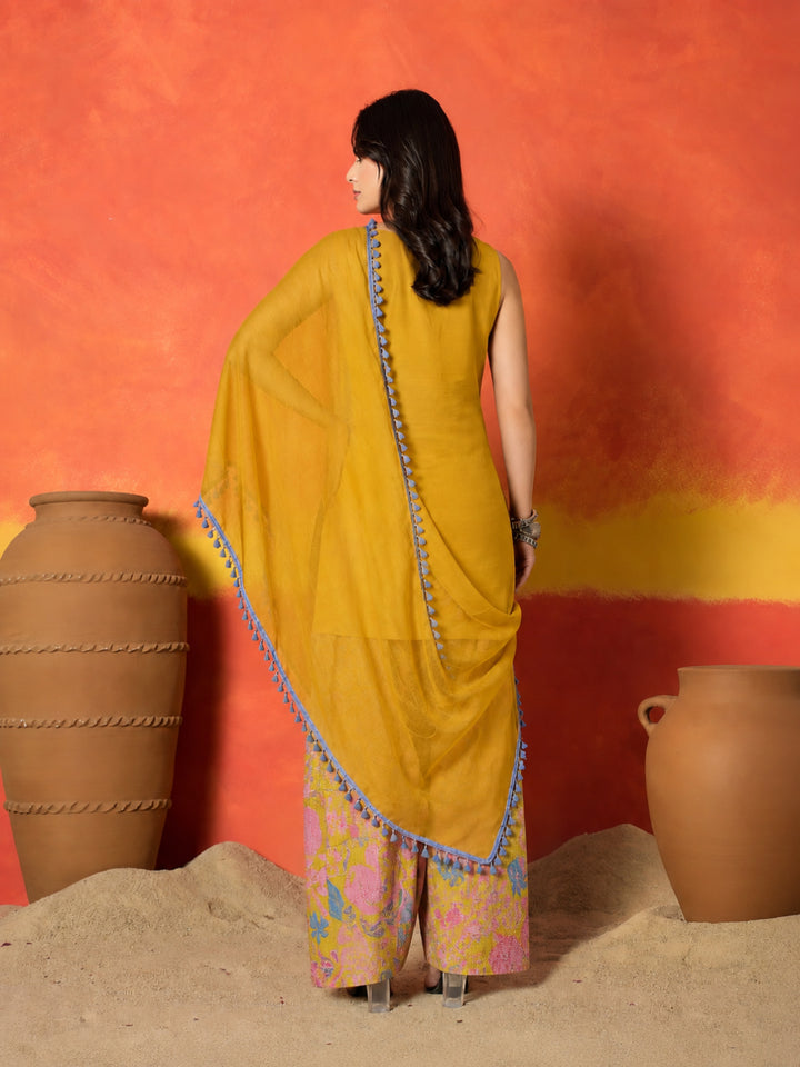 Solid &amp; Embroidered Pure Cotton Straight Kurti Farshi Salwar With Dupatta