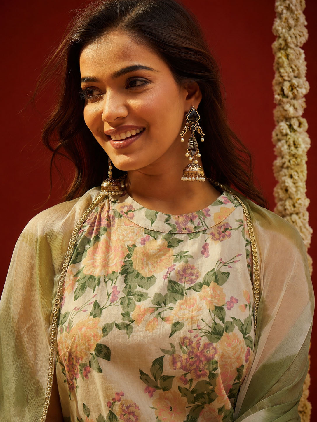 Floral Printed Cotton Straight Short Kurti Sharara Dupatta Set