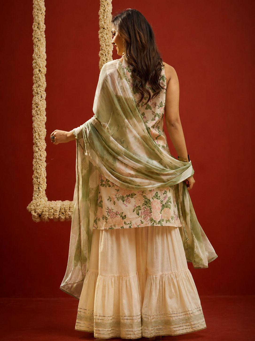 Floral Printed Cotton Straight Short Kurti Sharara Dupatta Set