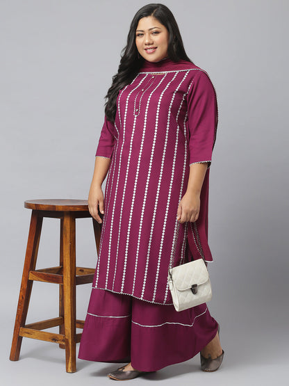 Women Printed Rayon Straight Kurta Sharara Dupatta Set (Pre-Order)