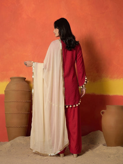 Chikankari Rayon A-Line Kurti Farshi Salwar With Dupatta Set