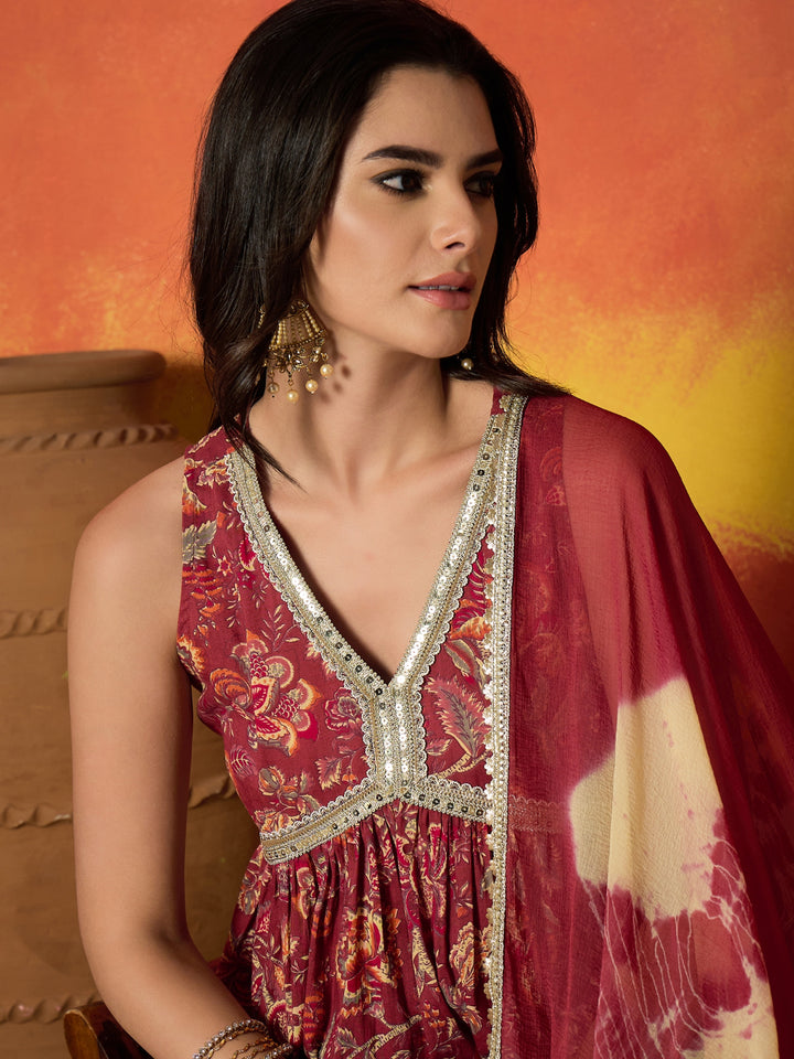 Floral Printed Pure Cotton A-Line Short Kurti Sharara Dupatta Set