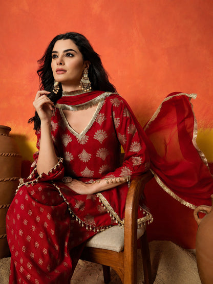 Printed Rayon A-Line Kurti Farshi Salwar With Dupatta