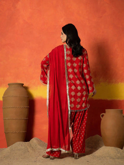 Printed Rayon A-Line Kurti Farshi Salwar With Dupatta