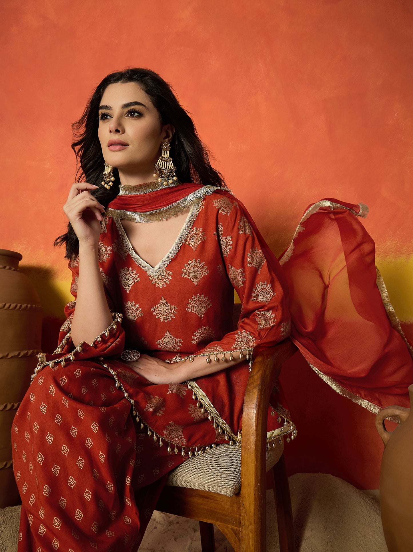 Printed Rayon A-Line Kurti Farshi Salwar With Dupatta