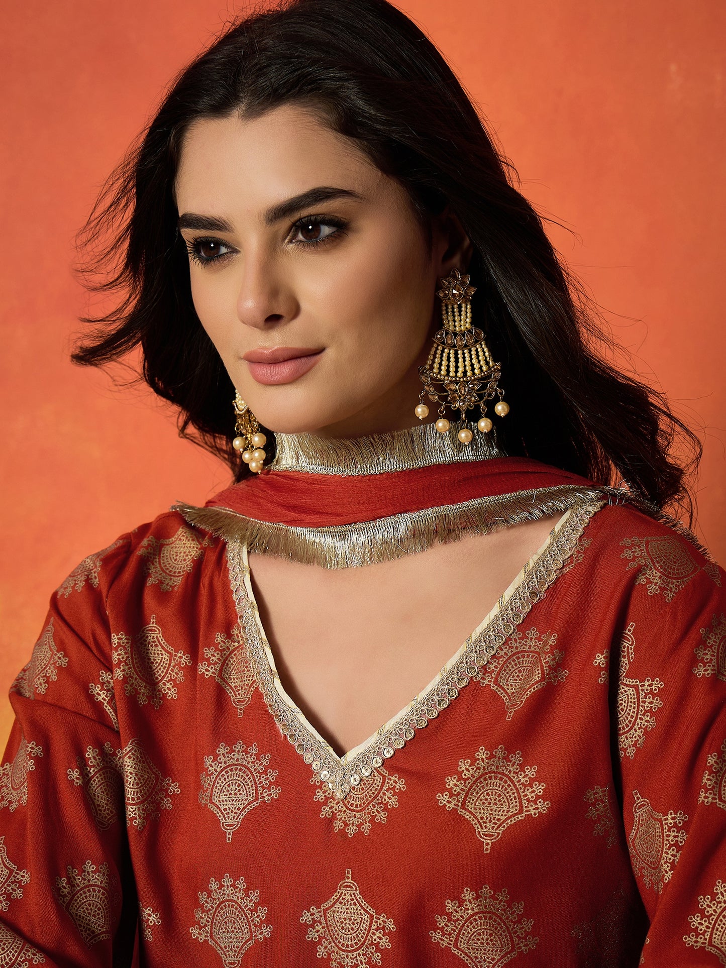Printed Rayon A-Line Kurti Farshi Salwar With Dupatta