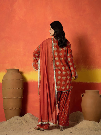 Printed Rayon A-Line Kurti Farshi Salwar With Dupatta