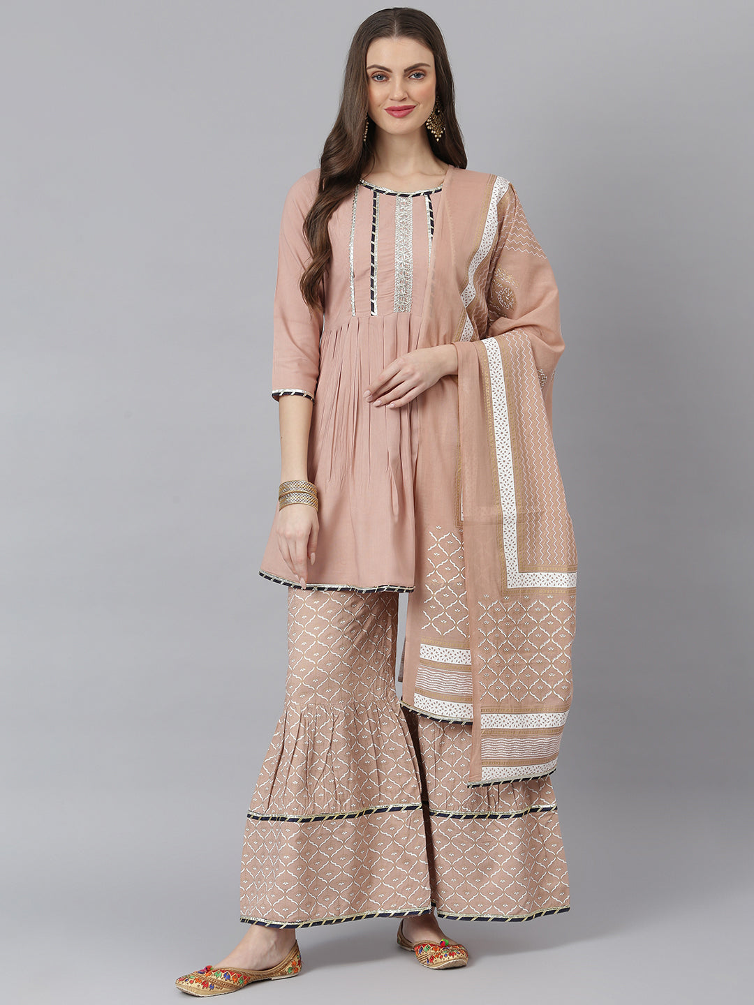 Women Printed Rayon A-Line Kurta Sharara Dupatta Set (Pre-Order)