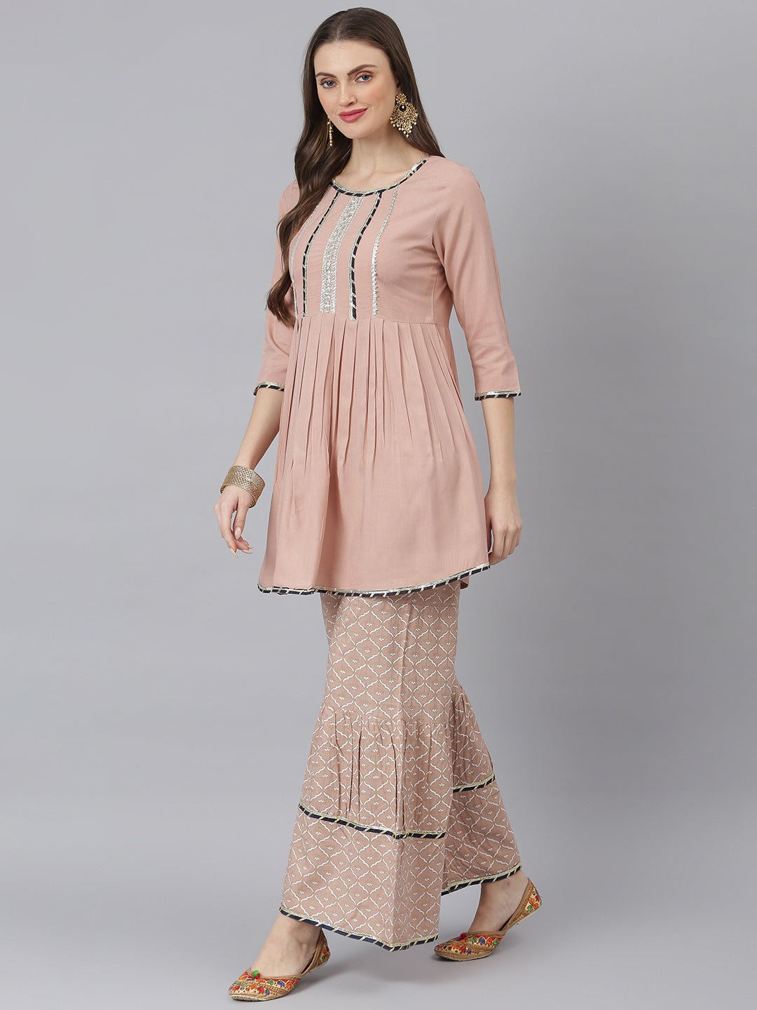 Women Printed Rayon A-Line Kurta Sharara Dupatta Set (Pre-Order)