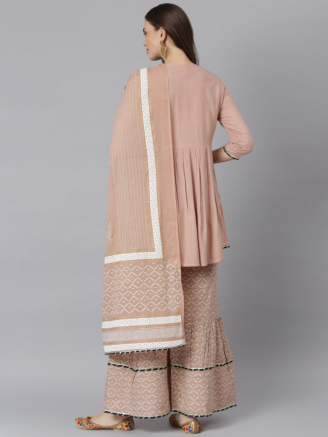 Women Printed Rayon A-Line Kurta Sharara Dupatta Set (Pre-Order)