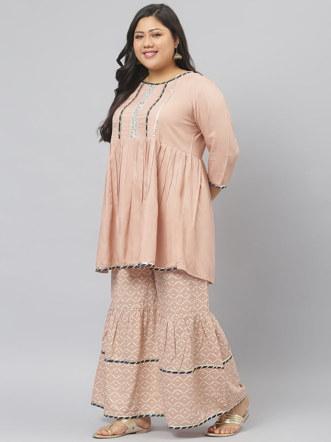 Women Printed Rayon A-Line Kurta Sharara Dupatta Set (Pre-Order)