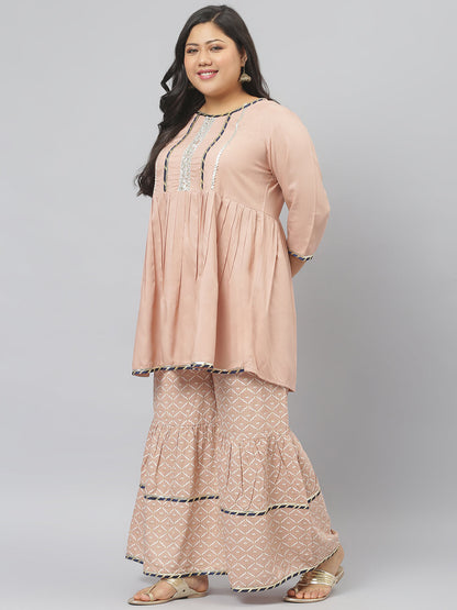 Women Printed Rayon A-Line Kurta Sharara Dupatta Set (Pre-Order)