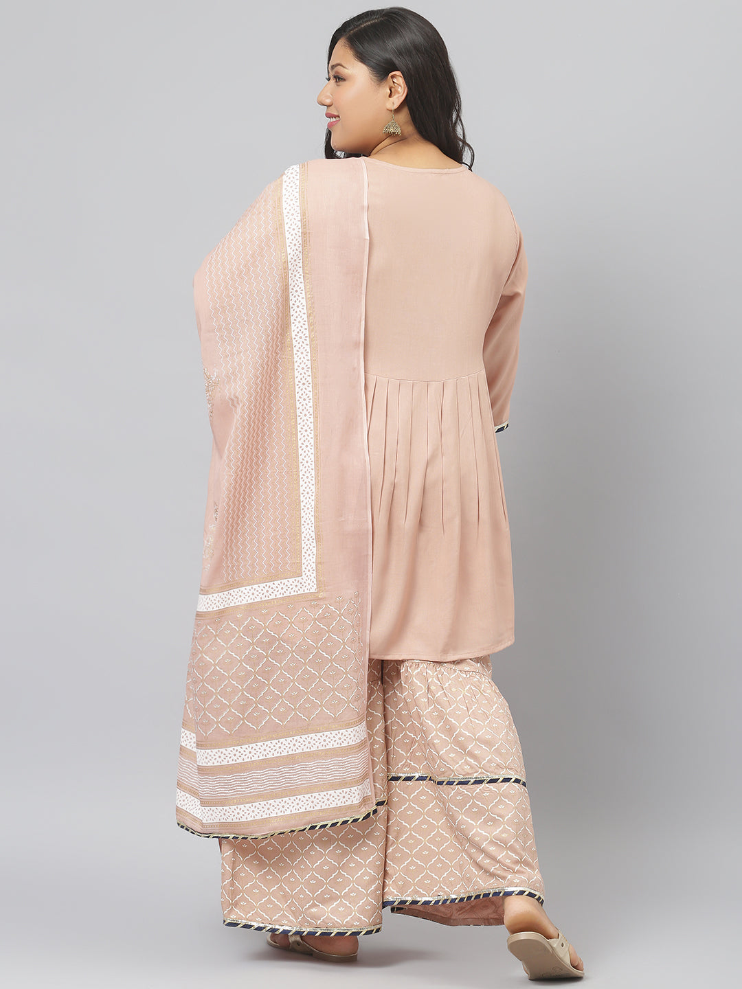 Women Printed Rayon A-Line Kurta Sharara Dupatta Set (Pre-Order)
