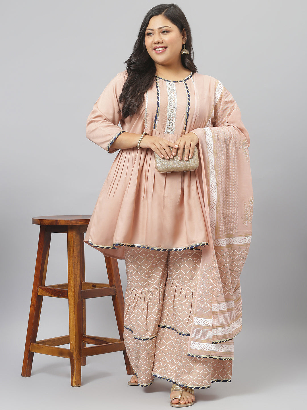 Women Printed Rayon A-Line Kurta Sharara Dupatta Set (Pre-Order)