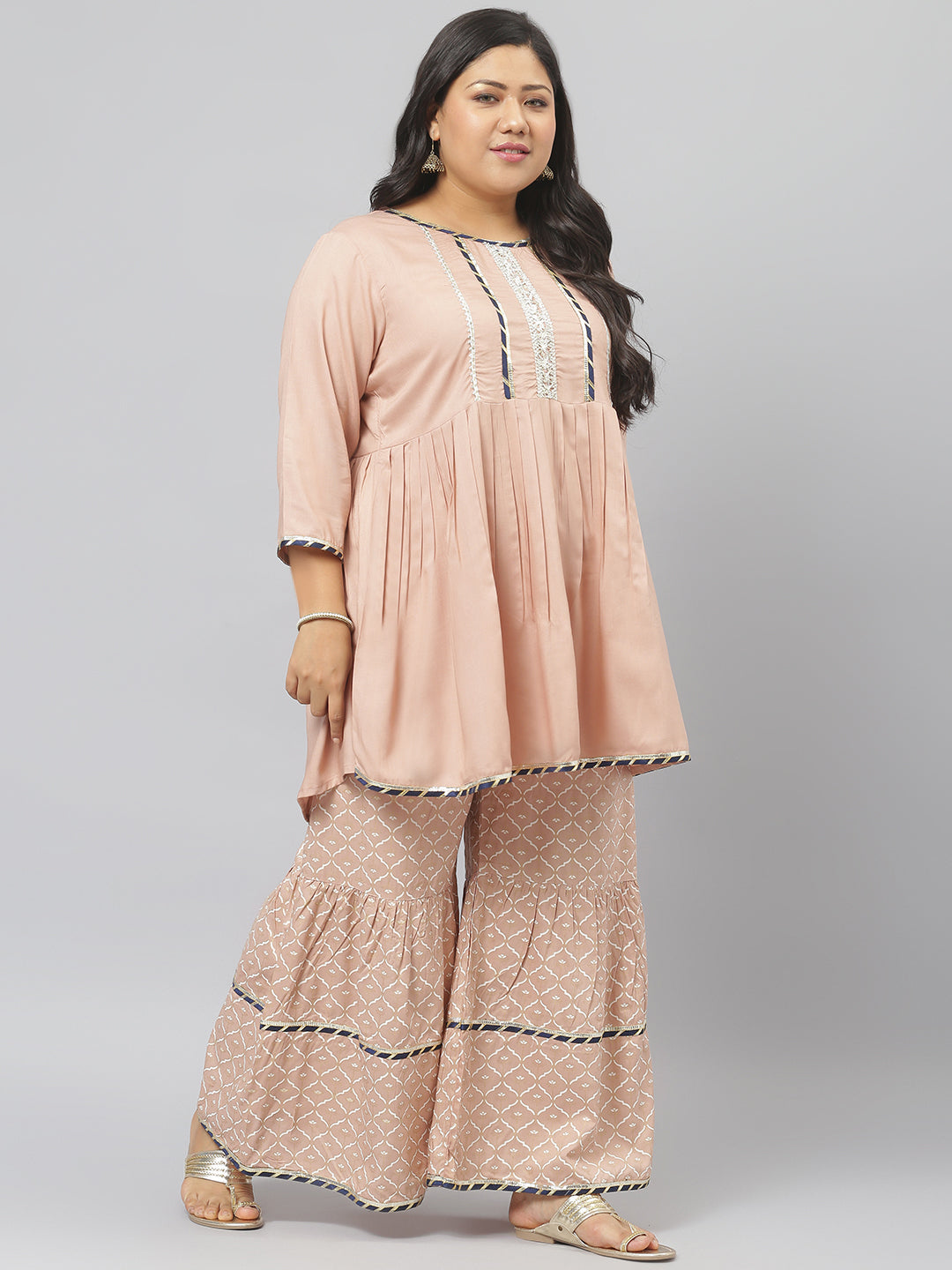 Women Printed Rayon A-Line Kurta Sharara Dupatta Set (Pre-Order)